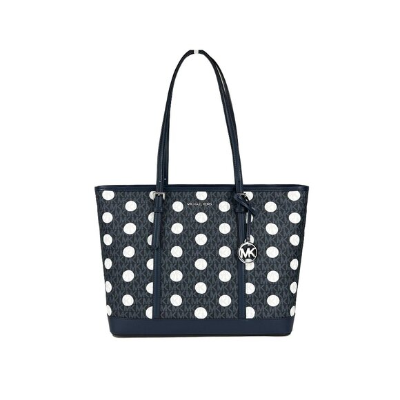 NEW Michael Kors Large Shoulder Tote Carryall Bag Navy & White Polka Dot NWT